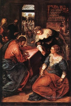 Christ dans la maison de Martha et Mary italien Tintoretto Peinture à l'huile